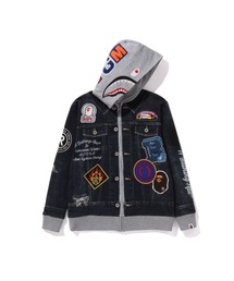 ジャケット・アウター bape zip Parker A BATHING APE パーカー SHARK BAPE EMBLEM DENIM JACKET PRINT
