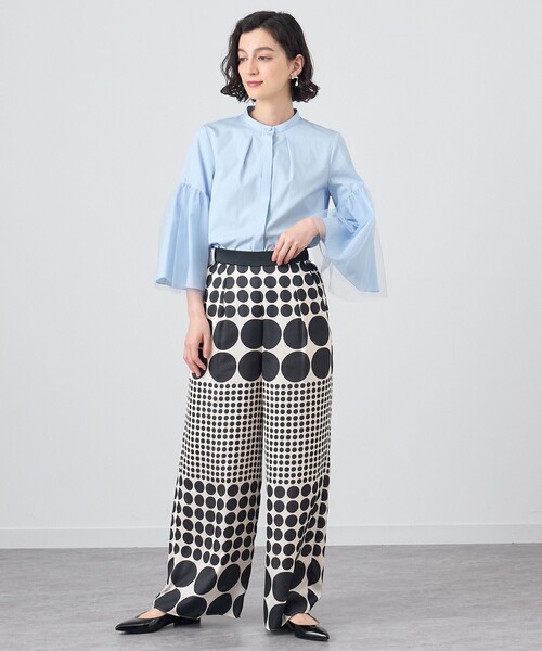 2.3万◆アナイANAYI 秋 スモールチェックパフスリーブブラウス 38 ANAYI（アナイ） ブラウス シャツ チェックフラワープリントボウタイ