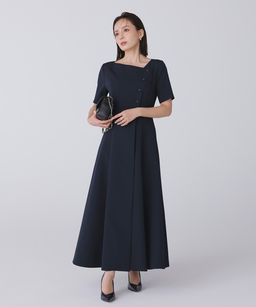 【美品】Rene ロゴ　ボタン　 フレアワンピース ネイビー SHIPS フロントボタンフレアスリーブワンピース ネイビー/M