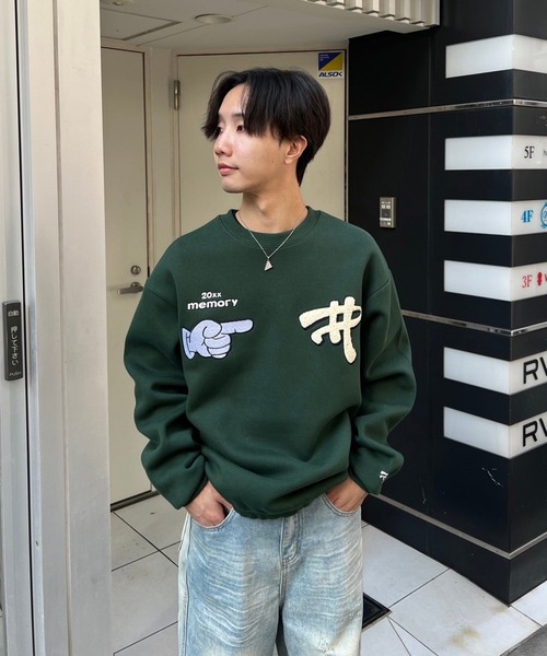 MEMORY トレーナー スウェット 「MEMORY」サガラ刺繍 指ロゴ