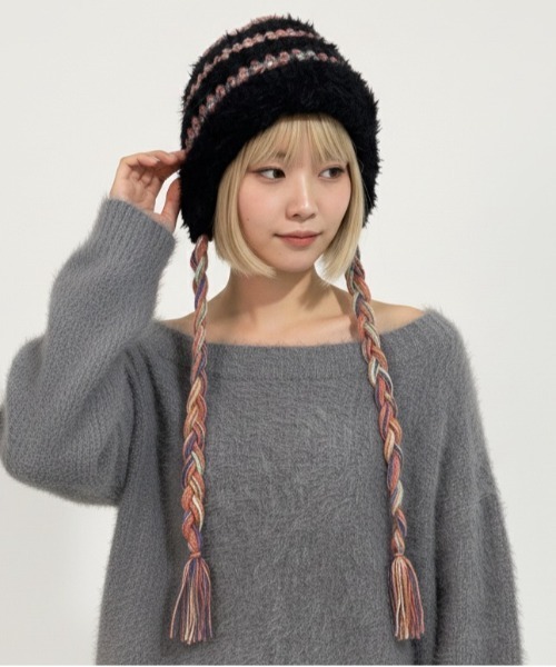 ニット帽 ニットキャップ 「HIKA」モヘアボーダーニットCAP レディース