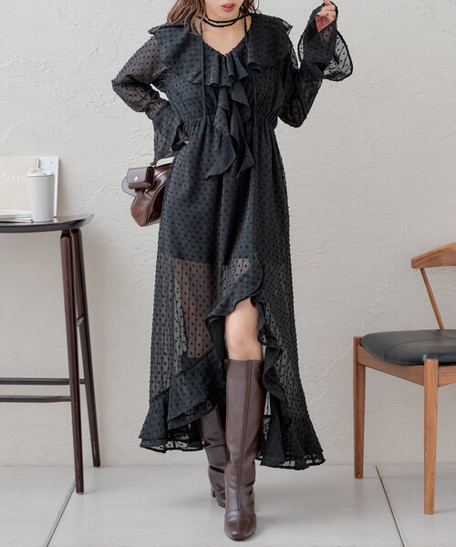 ★ChicLine★ ロイットアンバルラッフルベルトワンピース Chico ワンピース アシメフリルラッフルワンピース : ZOZOTOWN