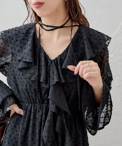 CHICWISH★ラッフルアシンメトリーカシュクールワンピース☆ 新品 Apuweiser-riche ラッフルカシュクール プリント