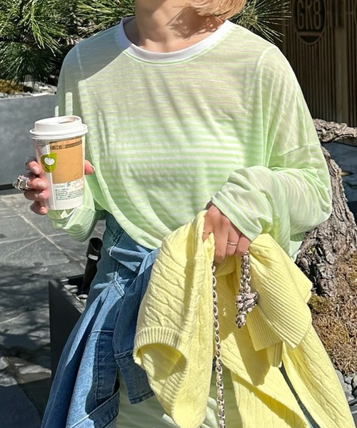 Alley Tokyo tシャツ シアーボーダーゆるロンT レディース : ZOZOTOWN