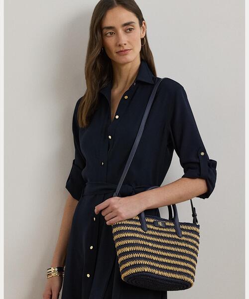 【POLO RALPH LAUREN】ストローミディアムBrieトートバッグ 人気 Striped Straw Medium Brie Tote Bag