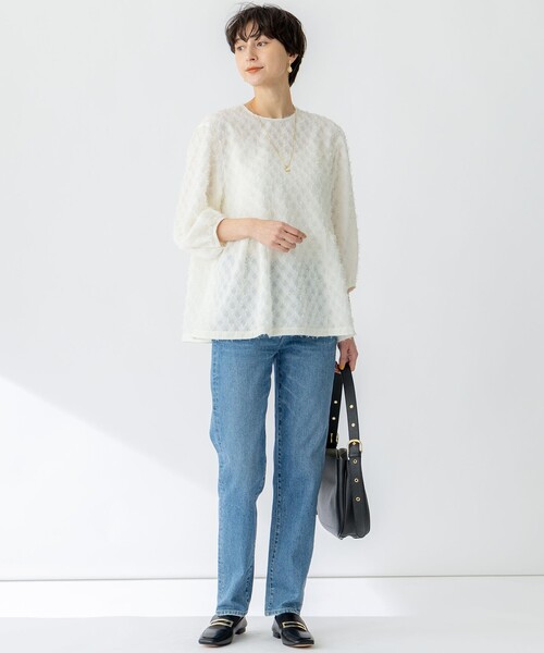 23区 ブラウス シャツ 「洗える」シアーカットジャカード