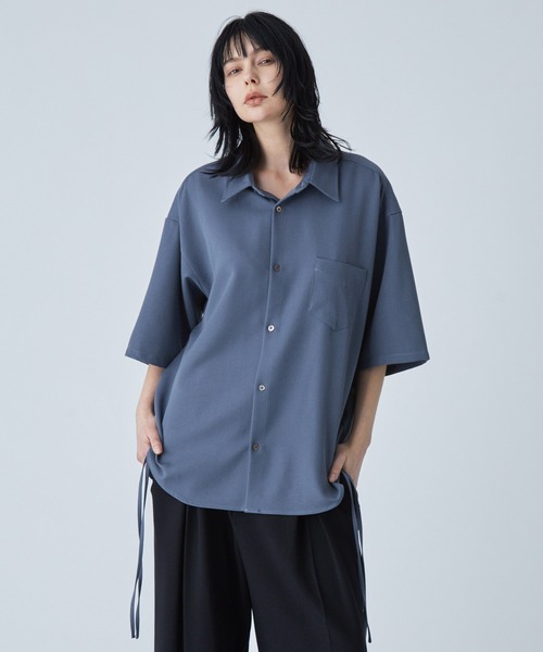 シャツ 半袖 「VELNUS」Side cord design loose short sleeve regular collar shirt/サイドコードデザイン ルーズ半袖レギュラーカラーシャツ | VELNUS | 04