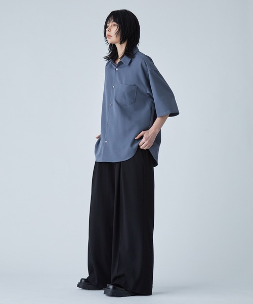 シャツ 半袖 「VELNUS」Side cord design loose short sleeve regular collar shirt/サイドコードデザイン ルーズ半袖レギュラーカラーシャツ | VELNUS | 18