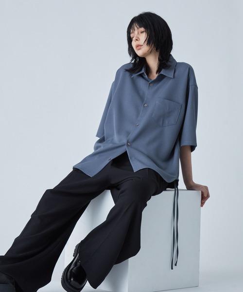 シャツ 半袖 「VELNUS」Side cord design loose short sleeve regular collar shirt/サイドコードデザイン ルーズ半袖レギュラーカラーシャツ | VELNUS | 20