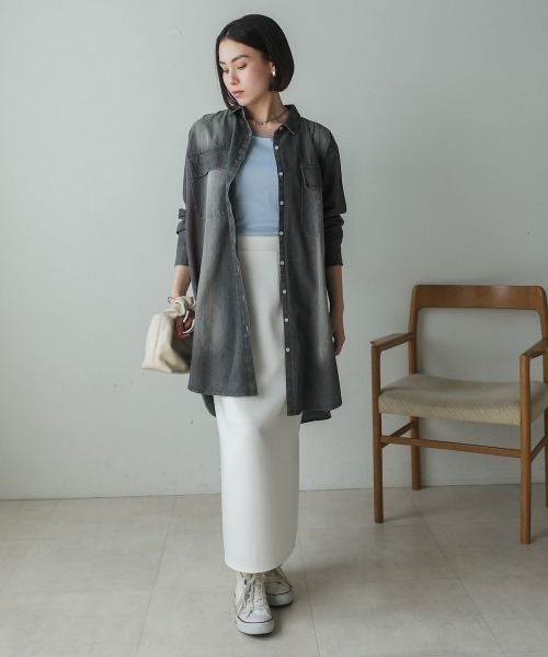 美品✳︎フローレント デニムシャツ ワイドシルエット シャンブレー チュニック Bou Jeloud ブラウス シャツ 4ozデニムシャツチュニック