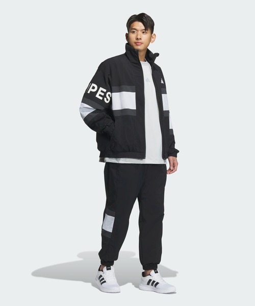 adidas　ナイロンジャケット　短丈　裏地メッシュ　ブラック　レディースL adidas ナイロンジャケット ワーディング パック ルーズフィット
