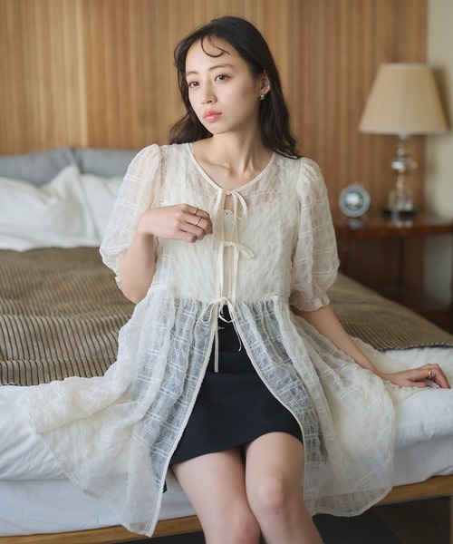 【前後2way】ウェーブ刺繍チュールチュニック　未使用新品　オフホワイト 前後2way】ウェーブ刺繍チュールチュニック アイボリー｜Yahoo