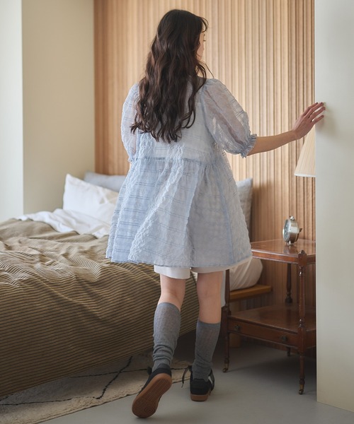 チュニック シアーパフチュニック 新作！ドロップショルダーシアー