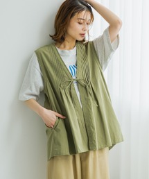 カーサフライン カラーレスベスト ジレ 前開き リボンベルト 麻 リネン F 茶 ベスト ジレ 春 夏 前開き レディース トップス フォーマル