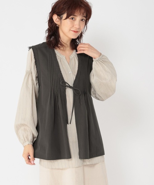 【今季完売商品】✨スタディオクリップ　フロントリボンフレアベスト　 スモーク studio CLIP ベスト ジレ フロントリボンフレアベスト