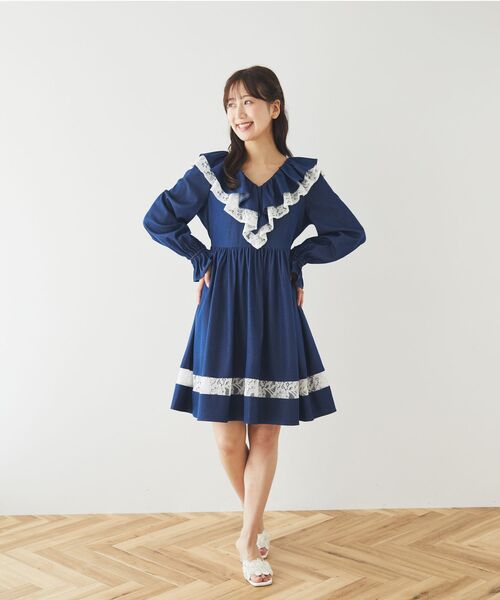 美品♡ALBINAbyGOLDS ハートおりぼん総レースワンピ 2way PK Areeam（アリーム） ワンピース ダンガリーレースワンピース