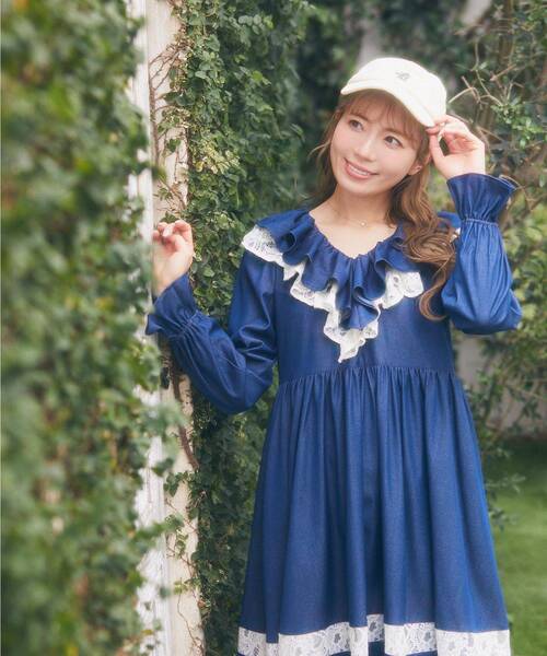 美品♡ALBINAbyGOLDS ハートおりぼん総レースワンピ 2way PK Areeam（アリーム） ワンピース ダンガリーレースワンピース