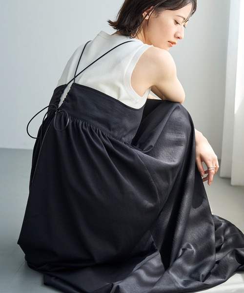 【MIELI INVARIANT】キャミワンピース 単品 meilmada ワンピース レザー調ストラップキャミワンピース
