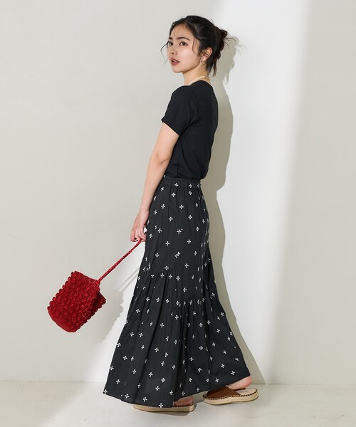 FREAK'S STORE スカート インド 小花柄刺繍 ランダムティアード