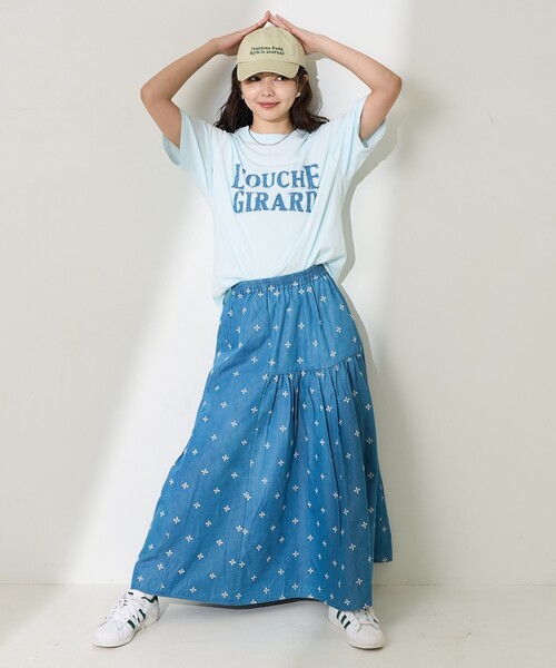 新品未使用 小花刺繍 格子柄デザイン ロングスカート 日本製 着丈2展開＊ひと際目を惹く「立体感」×「花刺繍」＊切り替え