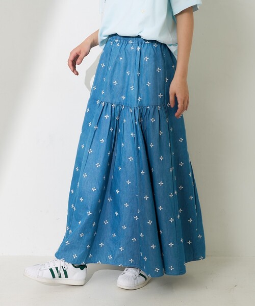FREAK'S STORE スカート インド 小花柄刺繍 ランダムティアード