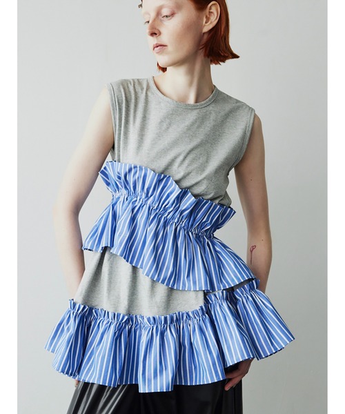 tシャツ Asymmetry Ruffled Tank Top レディース