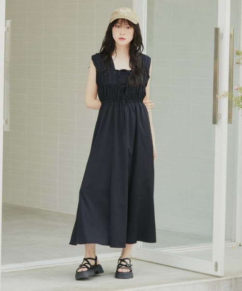 cherieme ノースリーブワンピース archives ワンピース 2wayパイピングギャザーノースリ