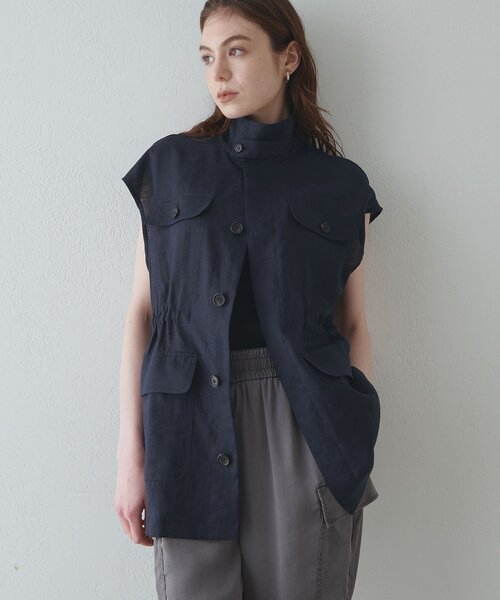 monchan様^ ^リネン レース ジレ ベスト ブラック 美品 Drawing Numbers ベスト ジレ 「Drawing Numbers