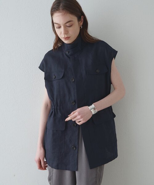monchan様^ ^リネン レース ジレ ベスト ブラック 美品 monchan様^ ^リネン レース ジレ ベスト ブラック 美品