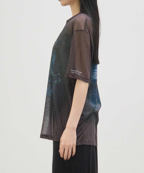 ビューティフルピープル beautiful people フラワー柄シアーTシャツ ライトピンク サイズ：38 beautiful people（ビューティフルピープル）の「【beautiful
