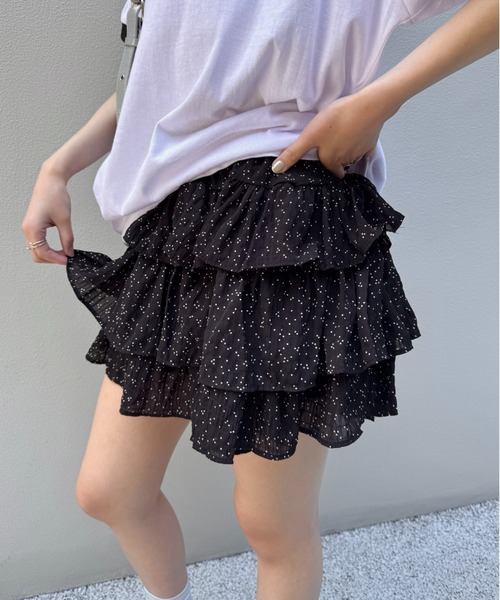 SOLLON.（ソルロン） スカート ドット柄ティアードミニスカパン