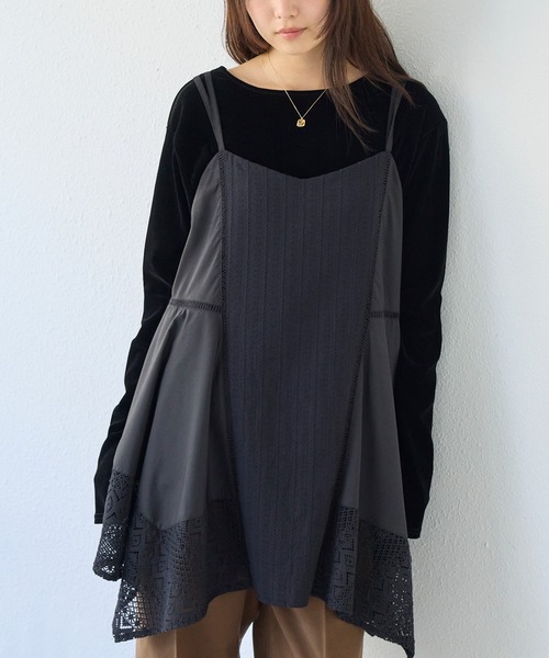 タグ付　クロシェレースキャミ　黒 タグ付 クロシェレースキャミ 黒 トップス