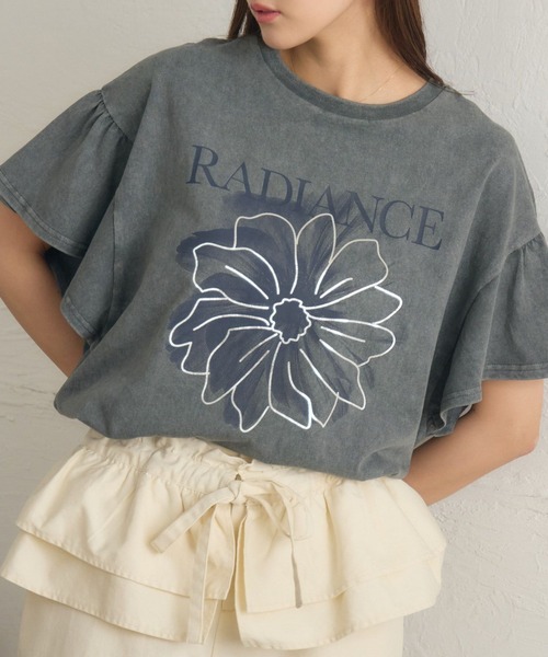 茶　花プリントTシャツ 水彩タッチ 花プリントTシャツ（1290TK03） | COMME CA