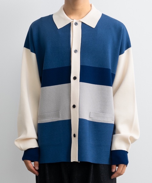 COS リラックスフィット ポロカーディガン ブルー RELAXED-FIT COLLARED CARDIGAN リラックスフィットの襟付き
