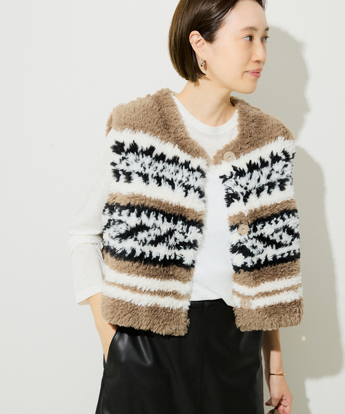 エコファーコンビジレ　23区　ECOPEL ファー　ベスト 23区 ECOPEL エコファー ジレ （ベージュ系） -ファッション通販