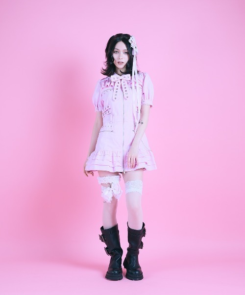 AVENCHUMU ワンピース Front zip studded belt mini one piece