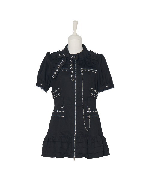 AVENCHUMU ワンピース Front zip studded belt mini one piece
