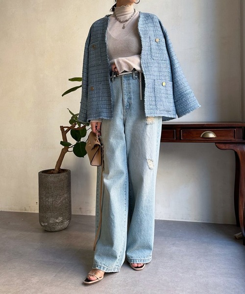 DouDou 「DouDou」 ツイードジャケット FREE ブルー レディース