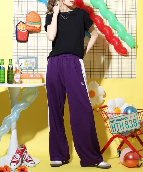 NERDY ワイドパンツ スウェットパンツ ジャージ ライントラックパンツ