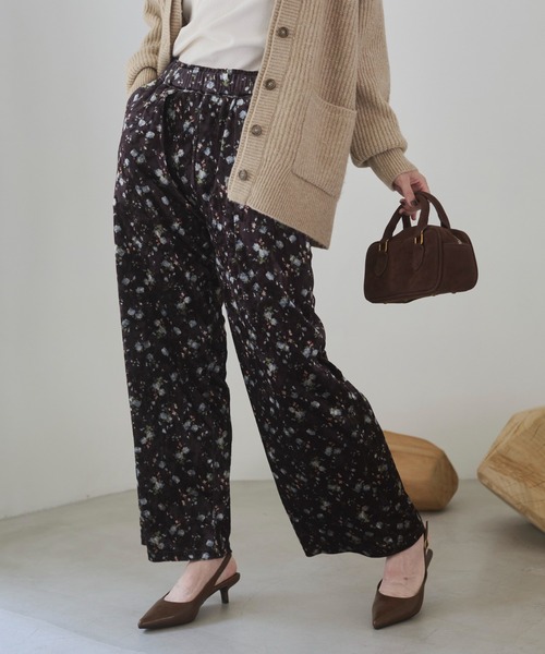 ANGIE パンツ 小花柄 ベロア イージーパンツ レディース : ZOZOTOWN