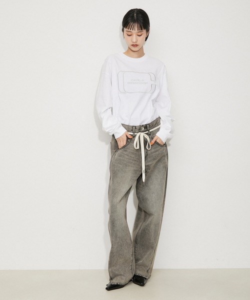 「ADAM ET ROPE'」 加工デニムパンツ 36 ブラック系その他2 レディース