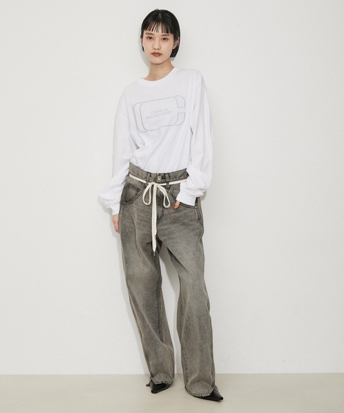 「ADAM ET ROPE'」 加工デニムパンツ 36 ブラック系その他2 レディース