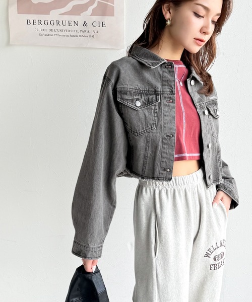 「mily bilet」 デニムジャケット LARGE グレー レディース
