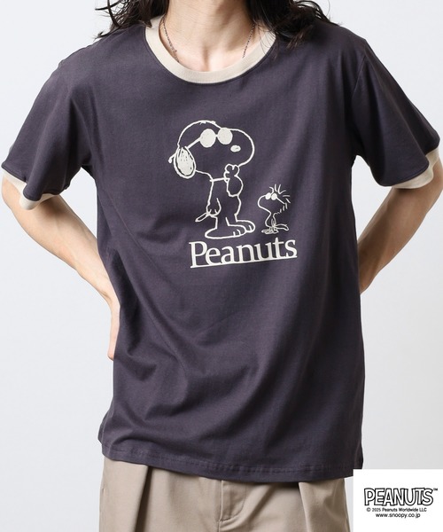 PEANUTS tシャツ 友達柄天竺半袖リンガーTシャツ メンズ レディース