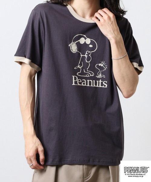 PEANUTS tシャツ 友達柄天竺半袖リンガーTシャツ メンズ レディース