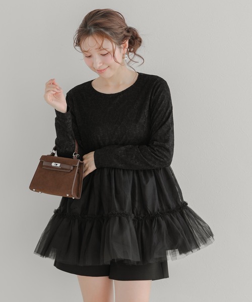Fit more（フィットモア） レースペプラムチュールトップス レディース