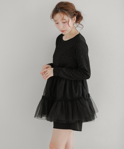 Fit more（フィットモア） レースペプラムチュールトップス レディース