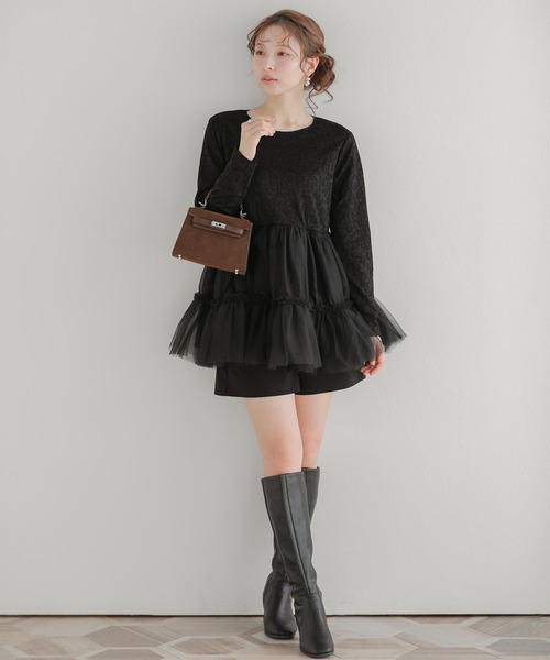 Fit more（フィットモア） レースペプラムチュールトップス レディース
