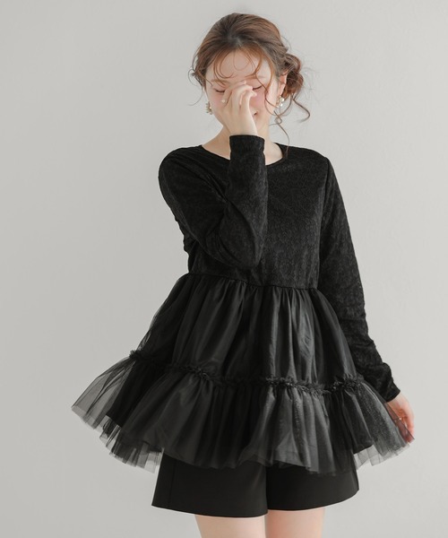 Fit more(フィットモア) レースペプラムチュールトップス レディース Fit more(フィットモア) レースペプラムチュールトップス レディース