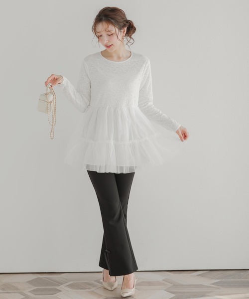 Fit more（フィットモア） レースペプラムチュールトップス レディース